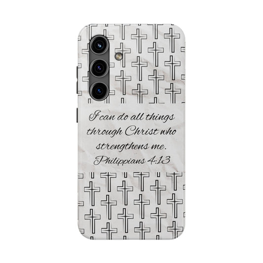 Inspirational Tough Phone Case - Philippians 4:13 Cross Design